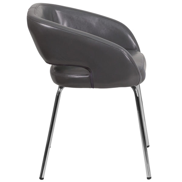 Gray |#| Contemporary Gray LeatherSoft Side Reception Chair w/Chrome Legs - Guest Chair