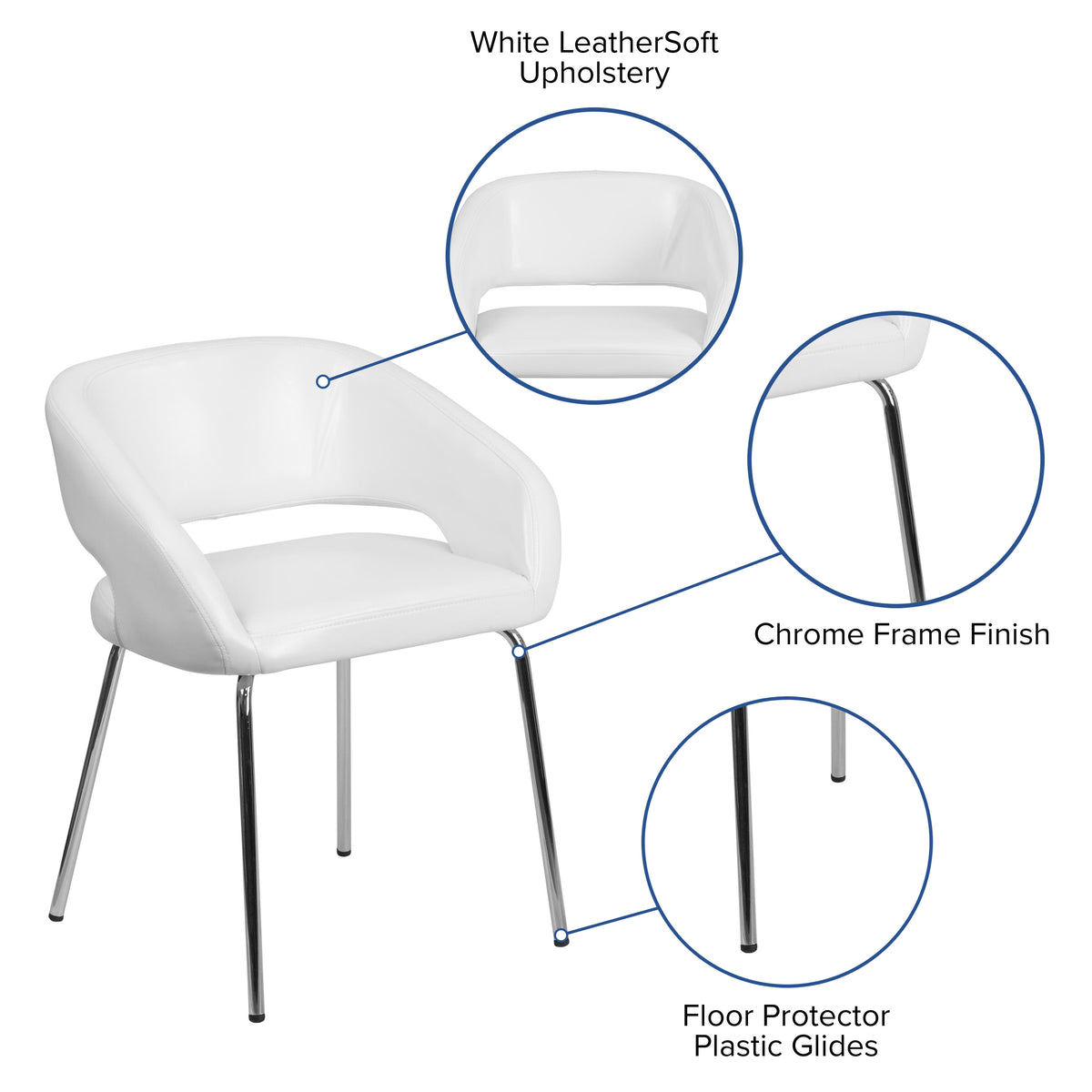 White |#| Contemporary White LeatherSoft Side Reception Chair w/Chrome Legs - Guest Chair