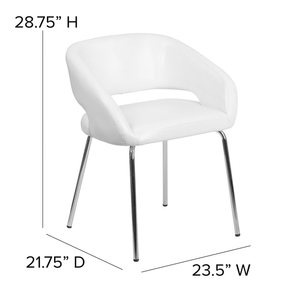 White |#| Contemporary White LeatherSoft Side Reception Chair w/Chrome Legs - Guest Chair