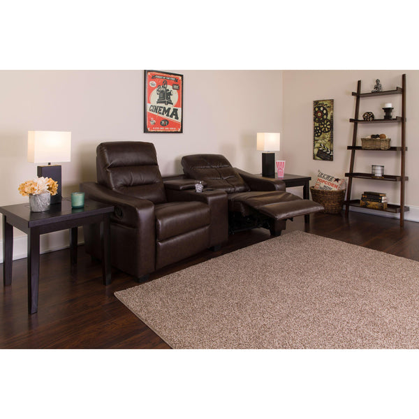 Brown |#| 2-Seat Reclining Brown LeatherSoft Tufted Bustle Back Seating Unit w/Cup Holders