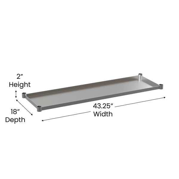 41.25"W x 16.125"D |#| Galvanized Steel Adjustable Add-On Work Table Restaurant Shelf for 24 x 48 Table