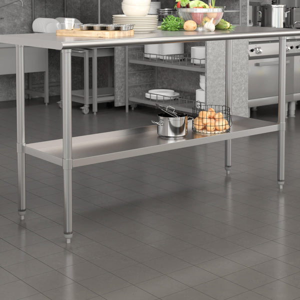 53.25"W x 16.125"D |#| Galvanized Steel Adjustable Add-On Work Table Restaurant Shelf for 24 x 60 Table