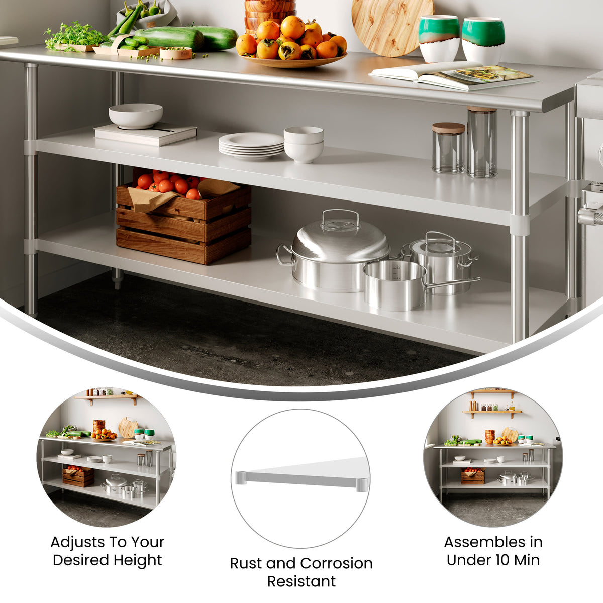 24"W x 72"D |#| Galvanized Steel Adjustable Add-On Work Table Lower Restaurant Shelf