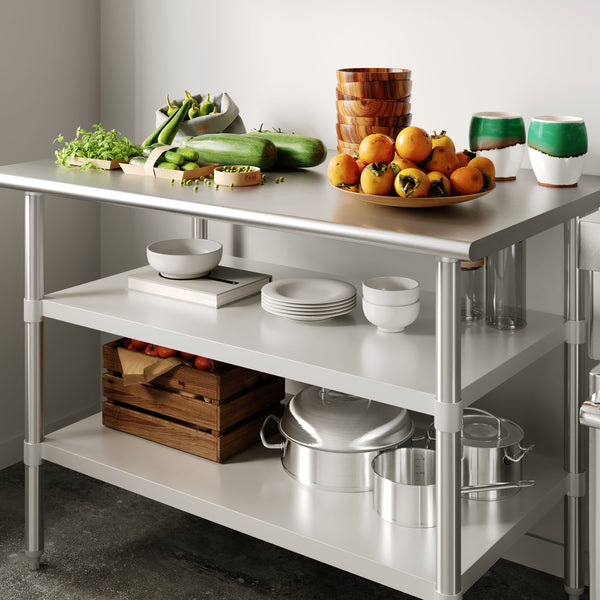 30"W x 48"D |#| Galvanized Steel Adjustable Add-On Work Table Lower Restaurant Shelf