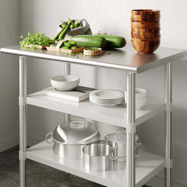 24"W x 36"D |#| Galvanized Steel Adjustable Add-On Work Table Lower Restaurant Shelf