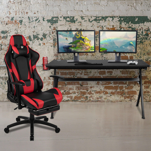 Red |#| Black/Red Gaming Desk Bundle - Cup/Headset Holder/Mouse Pad Top