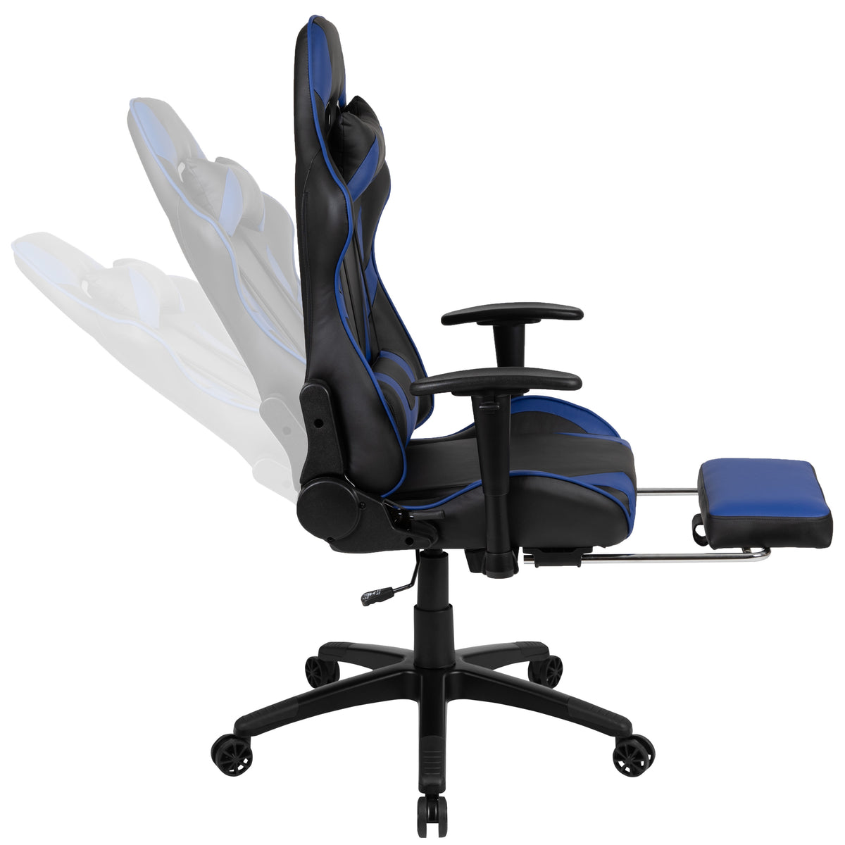 Blue |#| Black/Blue Gaming Desk Set - Cup/Headset Holder/Reclining & Footrest