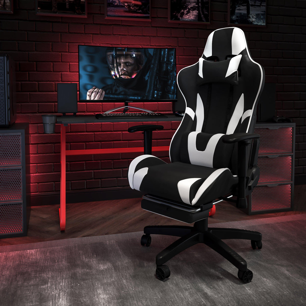 Black |#| Desk Bundle - Red Gaming Desk, Cup Holder, Headphone Hook and Reclining Chair