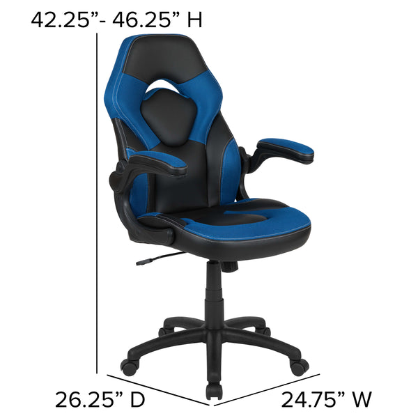 Blue |#| Black/Blue Gaming Desk Bundle - Cup/Headphone Holders, Wire Management