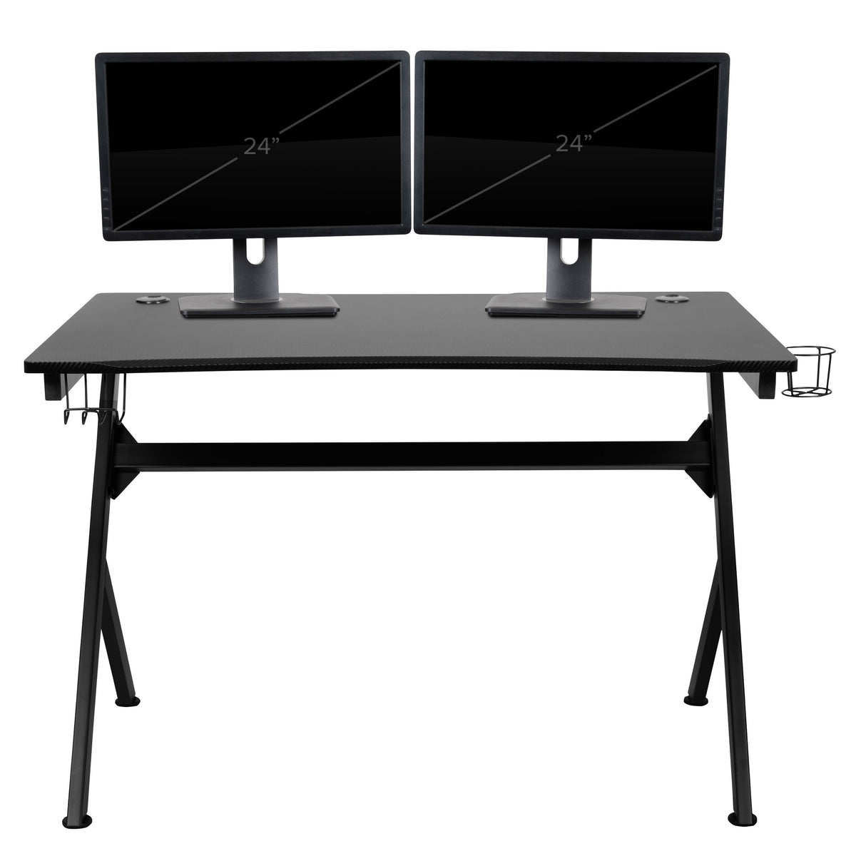 Blue |#| Black/Blue Gaming Desk Bundle - Cup/Headphone Holders, Wire Management