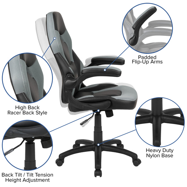 Gray |#| Black/Gray Gaming Desk Bundle - Cup/Headphone Holders, Wire Management