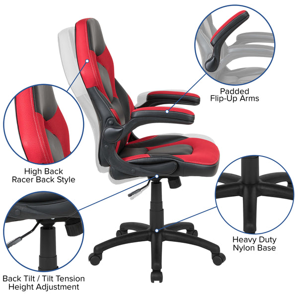 Red |#| Black/Red Gaming Desk Bundle - Cup/Headphone Holder, Wire Management