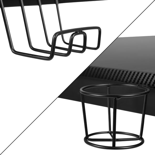 Black |#| Black/Black Gaming Desk Bundle - Cup/Headphone Holders, Wire Management