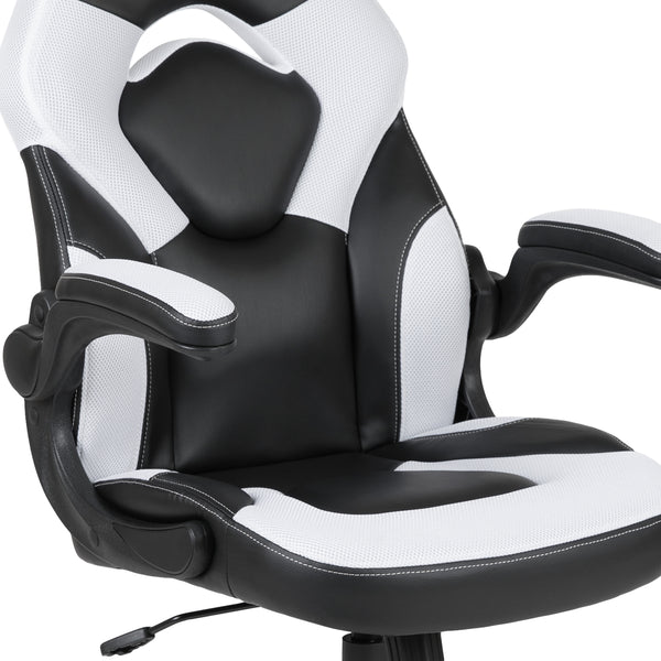 White |#| Black/White Gaming Desk Set with Cup Holder, Headphone Hook, and Monitor Stand