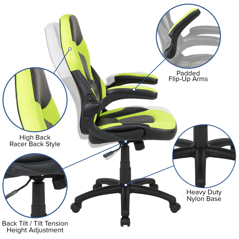 Green |#| Black/Green Gaming Desk Set with Cup Holder, Headphone Hook, and Monitor Stand