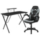 Gray |#| Black/Gray Gaming Desk Set with Cup Holder, Headphone Hook, and Monitor Stand