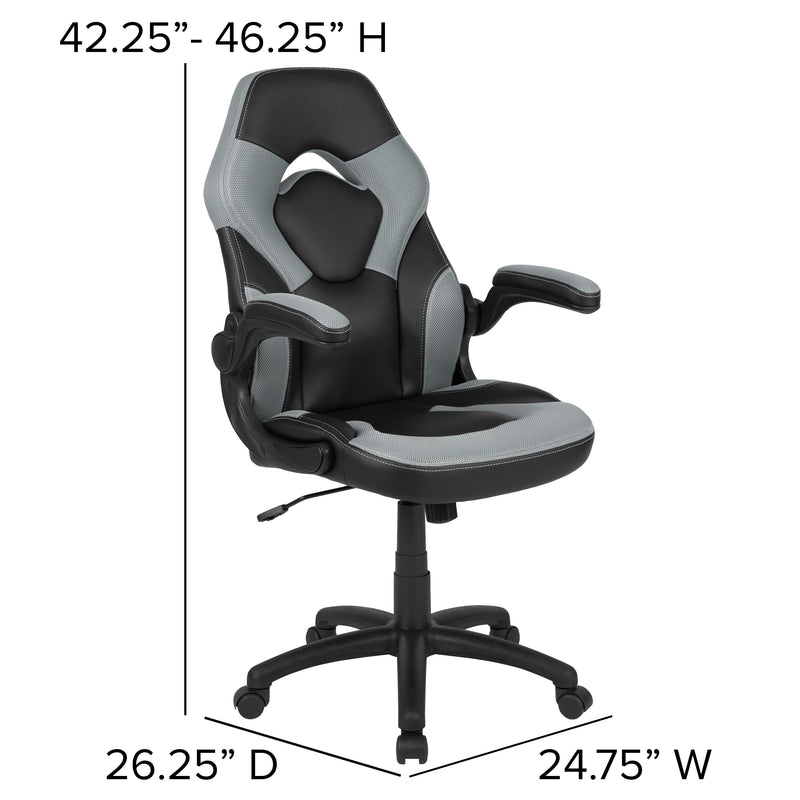 Gray |#| Black/Gray Gaming Desk Set with Cup Holder, Headphone Hook, and Monitor Stand
