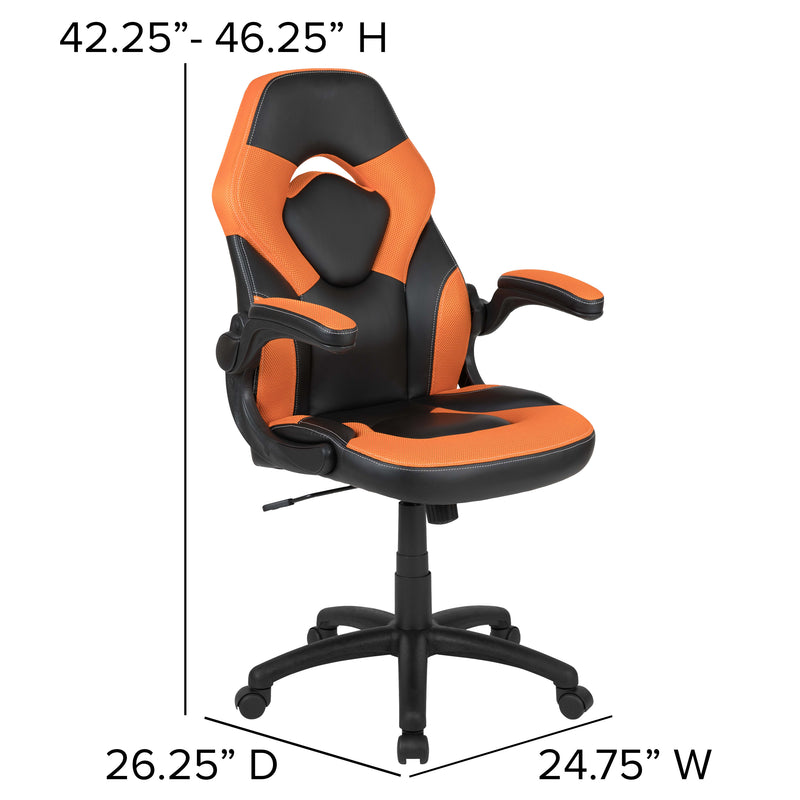 Orange |#| Black/Orange Gaming Desk Set with Cup Holder, Headphone Hook, and Monitor Stand