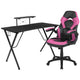 Pink |#| Black/Pink Gaming Desk Set with Cup Holder, Headphone Hook, and Monitor Stand