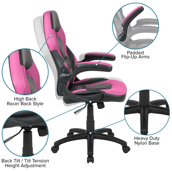 Pink |#| Black/Pink Gaming Desk Set with Cup Holder, Headphone Hook, and Monitor Stand