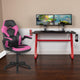Pink |#| Desk Bundle - Red Gaming Desk, Cup Holder, Headphone Hook and Pink Chair