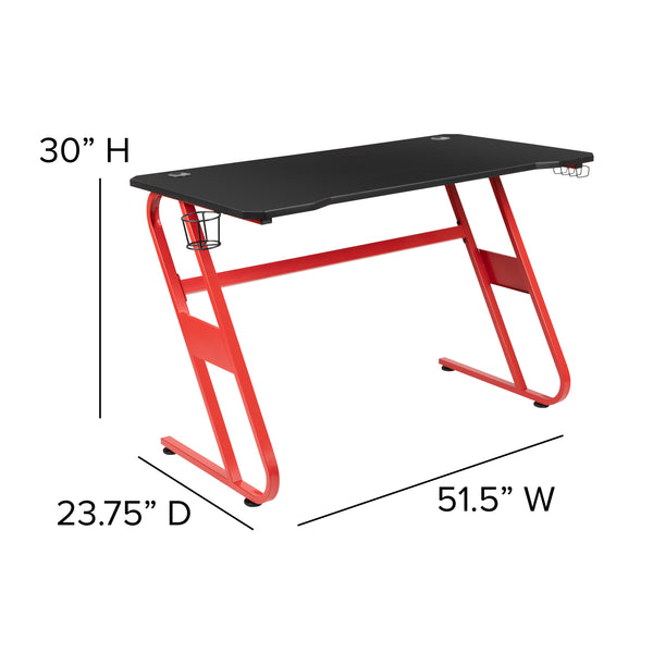 Black |#| Desk Bundle - Red Gaming Desk, Cup Holder, Headphone Hook and Black Chair