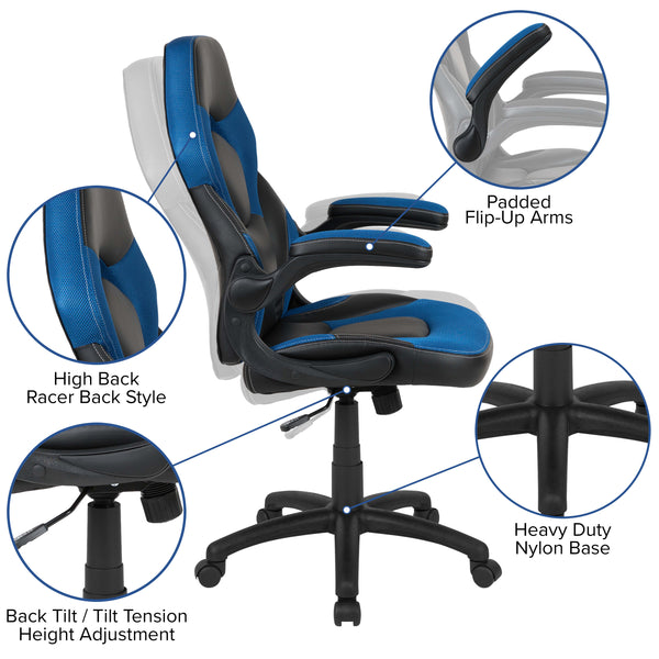 Blue |#| Desk Bundle - Red Gaming Desk, Cup Holder, Headphone Hook and Blue Chair