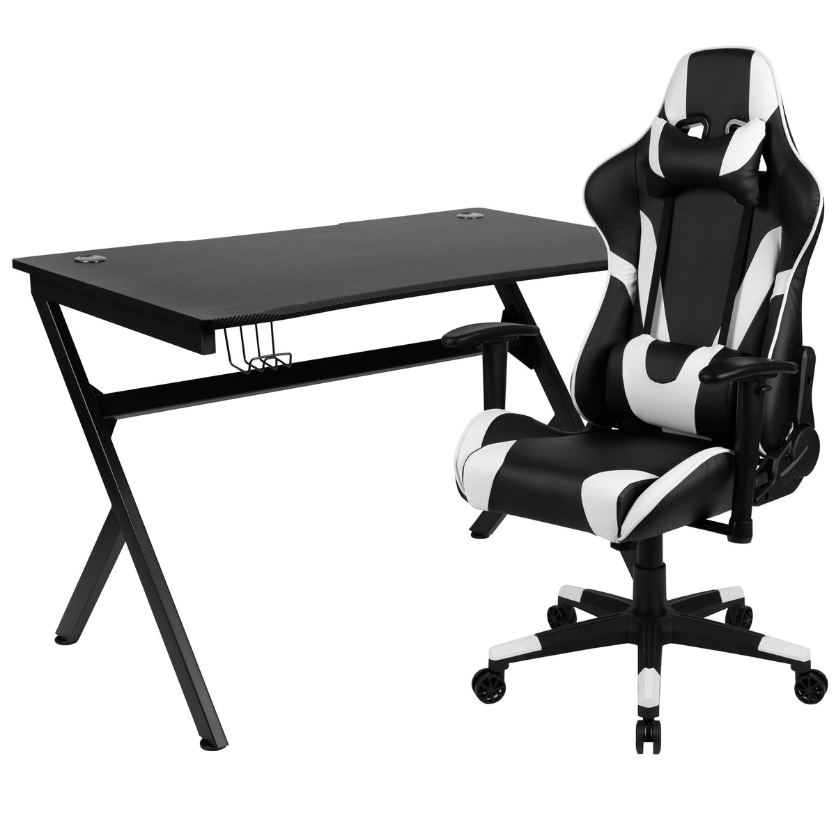 Black |#| Gaming Bundle-Desk, Cup Holder/Headphone Hook & Black Reclining Chair
