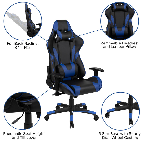 Blue |#| Black/Blue Gaming Desk Bundle - Cup/Headset Holder/Mouse Pad Top