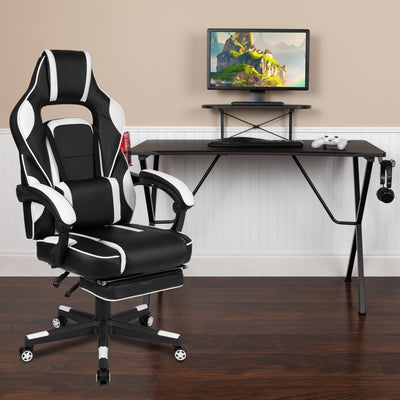 Gaming Desk with Cup Holder/Headphone Hook/Monitor Stand & Reclining Back/Arms Gaming Chair with Footrest