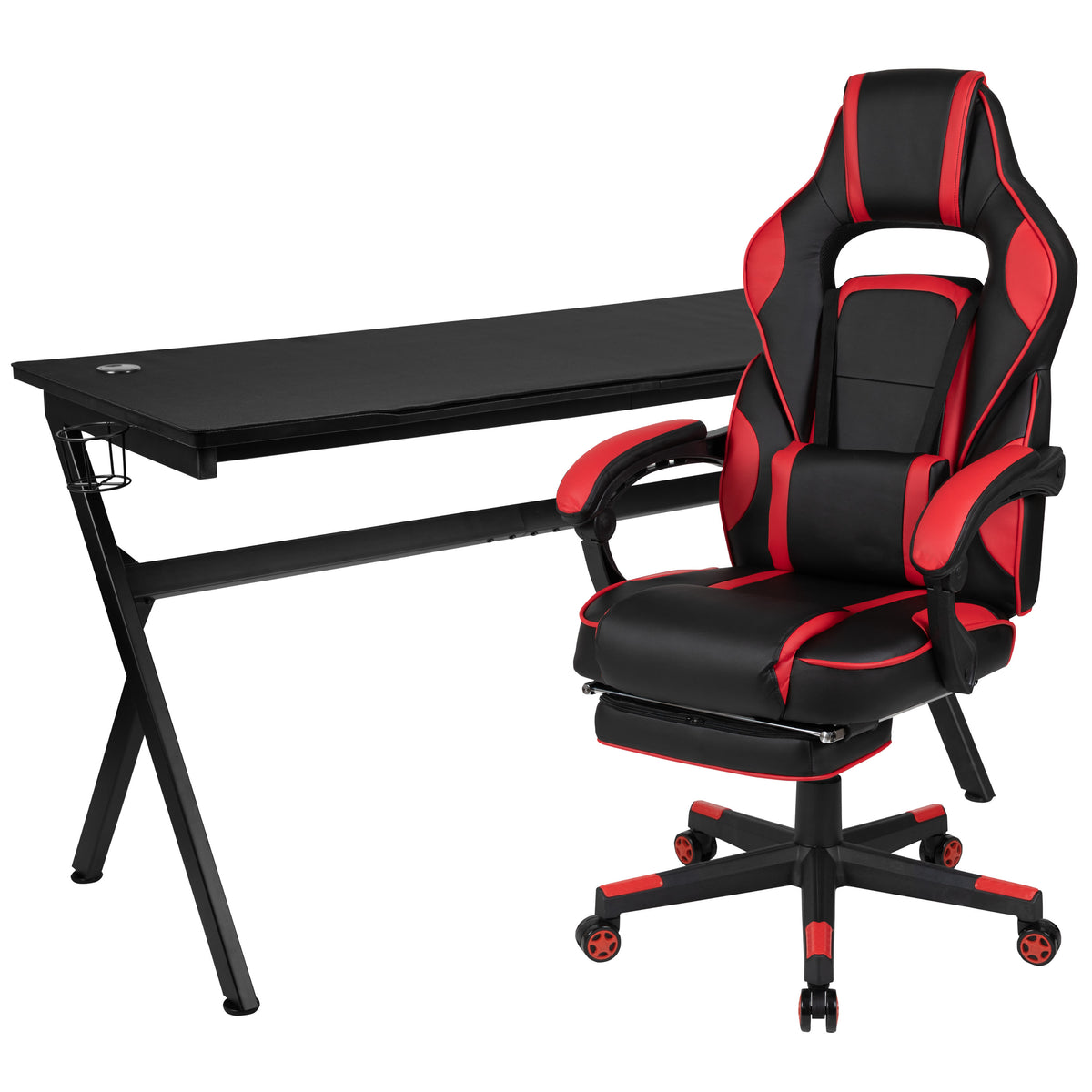 Red |#| Black/Red Gaming Desk Bundle - Cup/Headset Holder/Mouse Pad Top