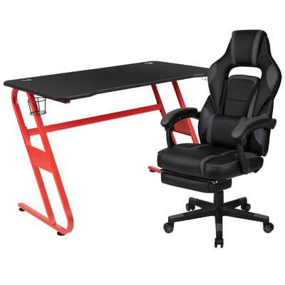 Gaming Desk with Cup Holder/Headphone Hook & Reclining Back/Arms Gaming Chair with Footrest