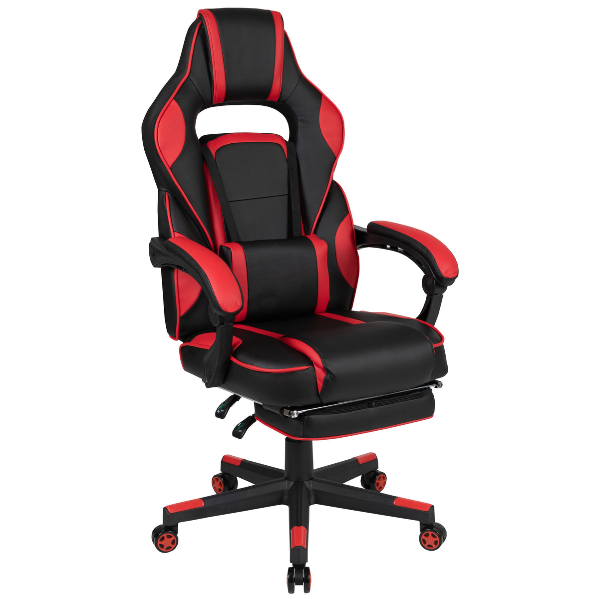 Red |#| Gaming Bundle-Cup/Headphone Desk & Red Reclining Footrest Chair