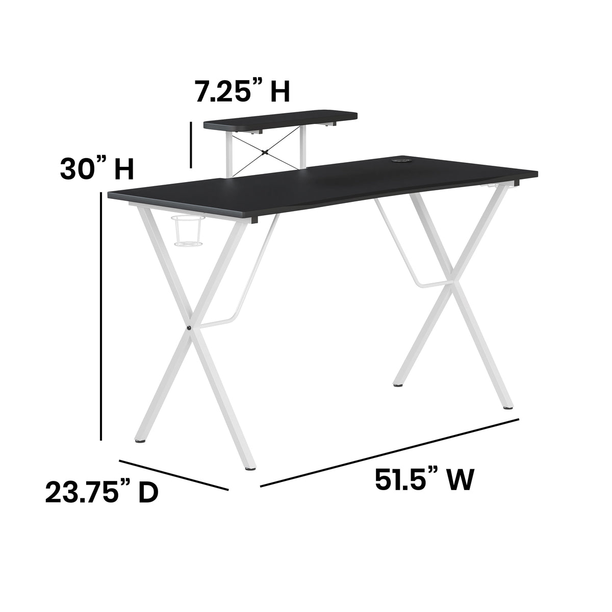 Black Top/White Frame |#| Black/White Gaming Desk - Cup Holder, Headphone Hook, Monitor/Smartphone Stand