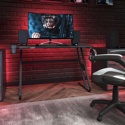 Professional Gaming Ergonomic Desk with Cup Holder and Headphone Hook - View 2