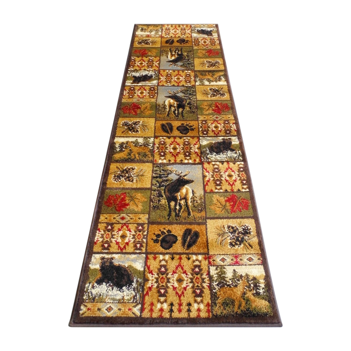 Cabin Style Wilderness Theme 2' x 7' Brown Olefin Indoor Area Rug