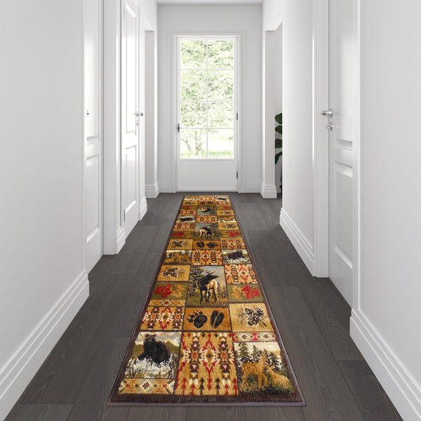 Cabin Style Wilderness Theme 2' x 7' Brown Olefin Indoor Area Rug