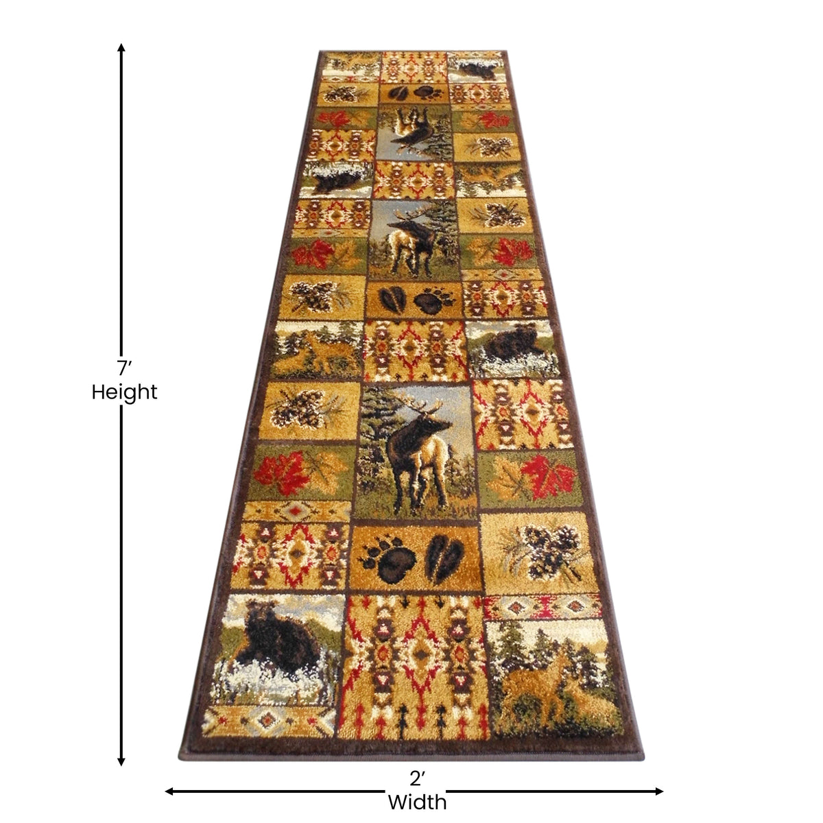 Cabin Style Wilderness Theme 2' x 7' Brown Olefin Indoor Area Rug