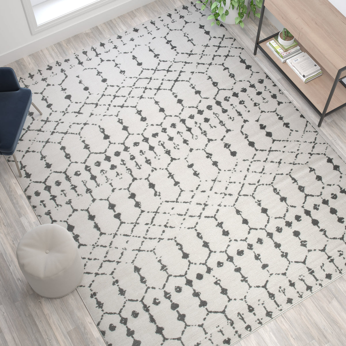 Ivory/Gray,8' x 10' |#| 8' x 10' Ivory and Gray Geometric Style Modern Bohemian Design Area Rug