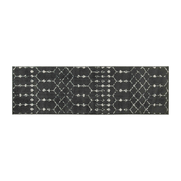 Dark Gray/Ivory,2' x 6' |#| 2' x 6' Dark Gray and Ivory Geometric Style Modern Bohemian Design Area Rug