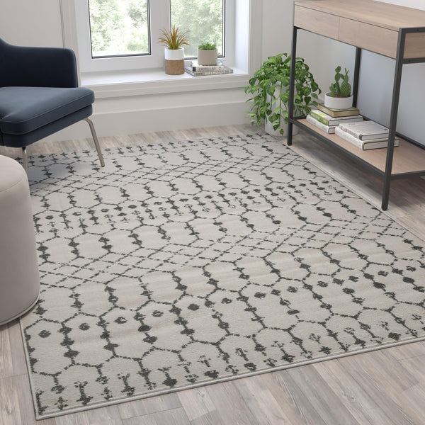 Ivory/Gray,5' x 7' |#| 5' x 7' Ivory and Gray Geometric Style Modern Bohemian Design Area Rug