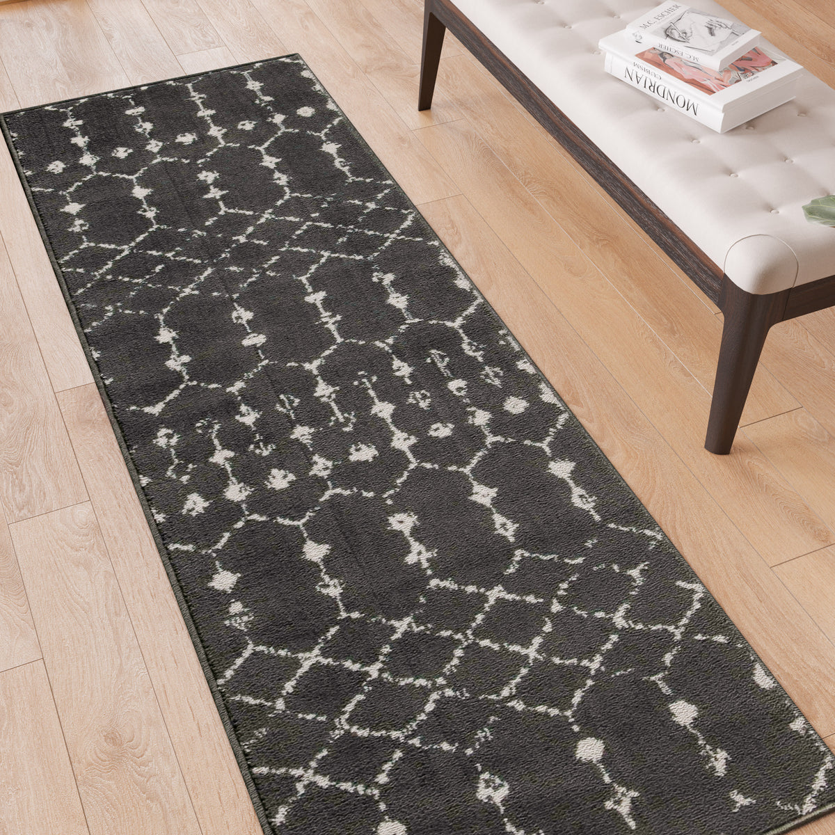 Dark Gray/Ivory,2' x 6' |#| 2' x 6' Dark Gray and Ivory Geometric Style Modern Bohemian Design Area Rug