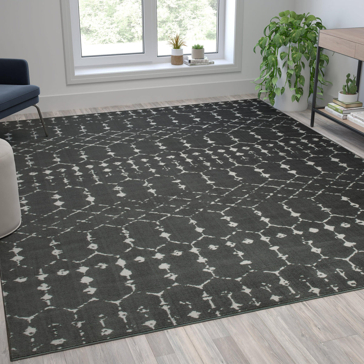 Dark Gray/Ivory,8' x 10' |#| 8' x 10' Dark Gray and Ivory Geometric Style Modern Bohemian Design Area Rug