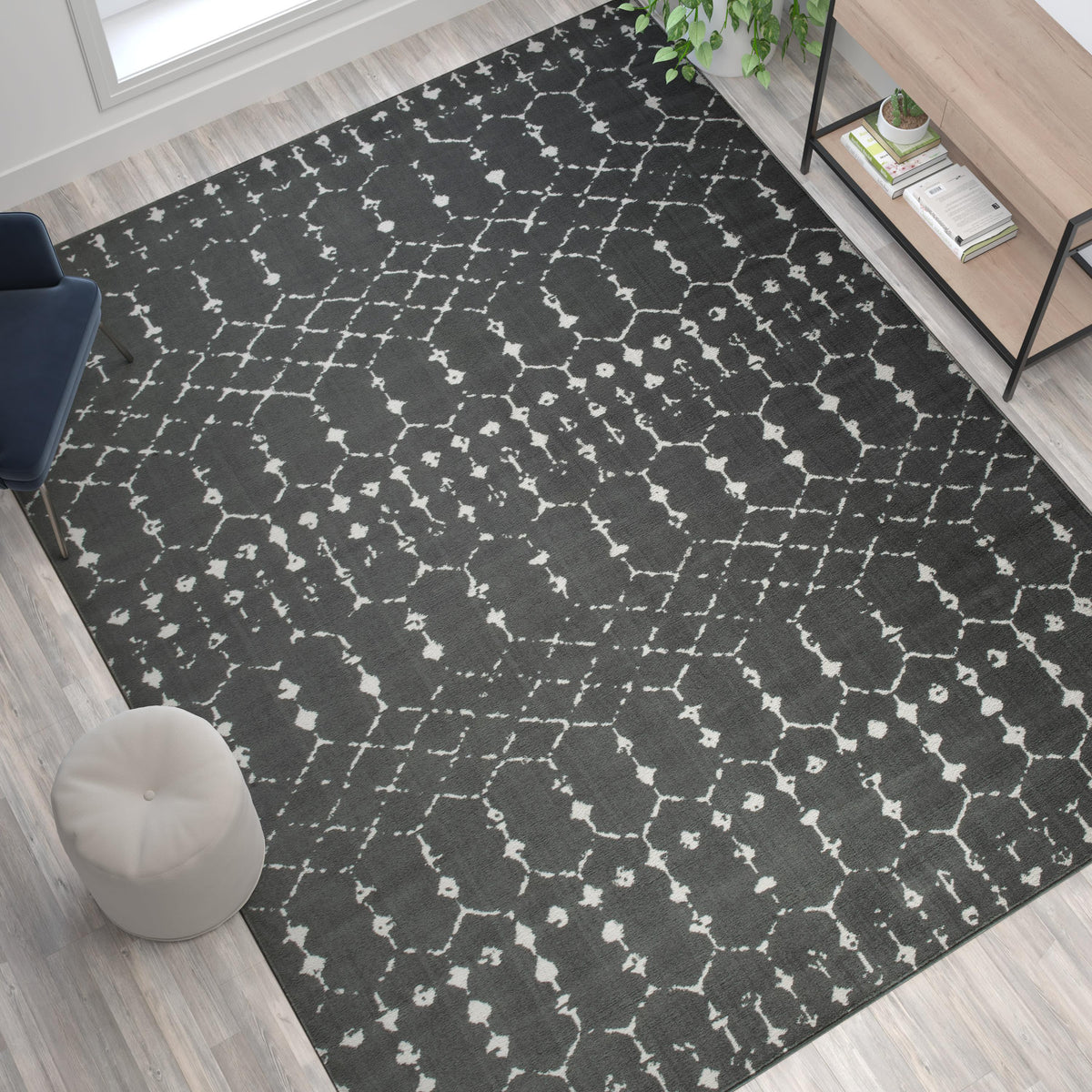 Dark Gray/Ivory,8' x 10' |#| 8' x 10' Dark Gray and Ivory Geometric Style Modern Bohemian Design Area Rug