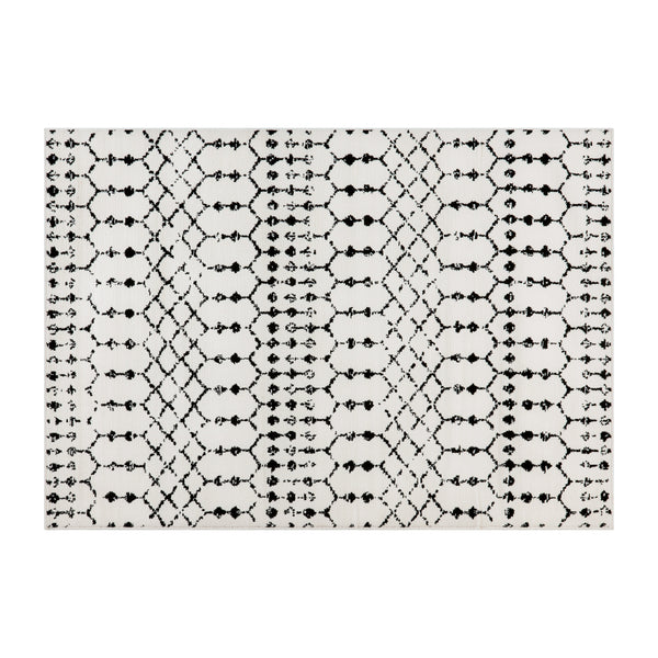 Ivory/Black,5' x 7' |#| 5' x 7' Ivory and Black Geometric Style Modern Bohemian Design Area Rug