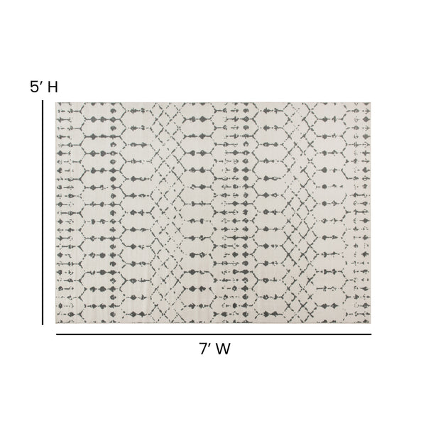 Ivory/Gray,5' x 7' |#| 5' x 7' Ivory and Gray Geometric Style Modern Bohemian Design Area Rug