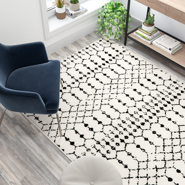 Ivory/Black,5' x 7' |#| 5' x 7' Ivory and Black Geometric Style Modern Bohemian Design Area Rug