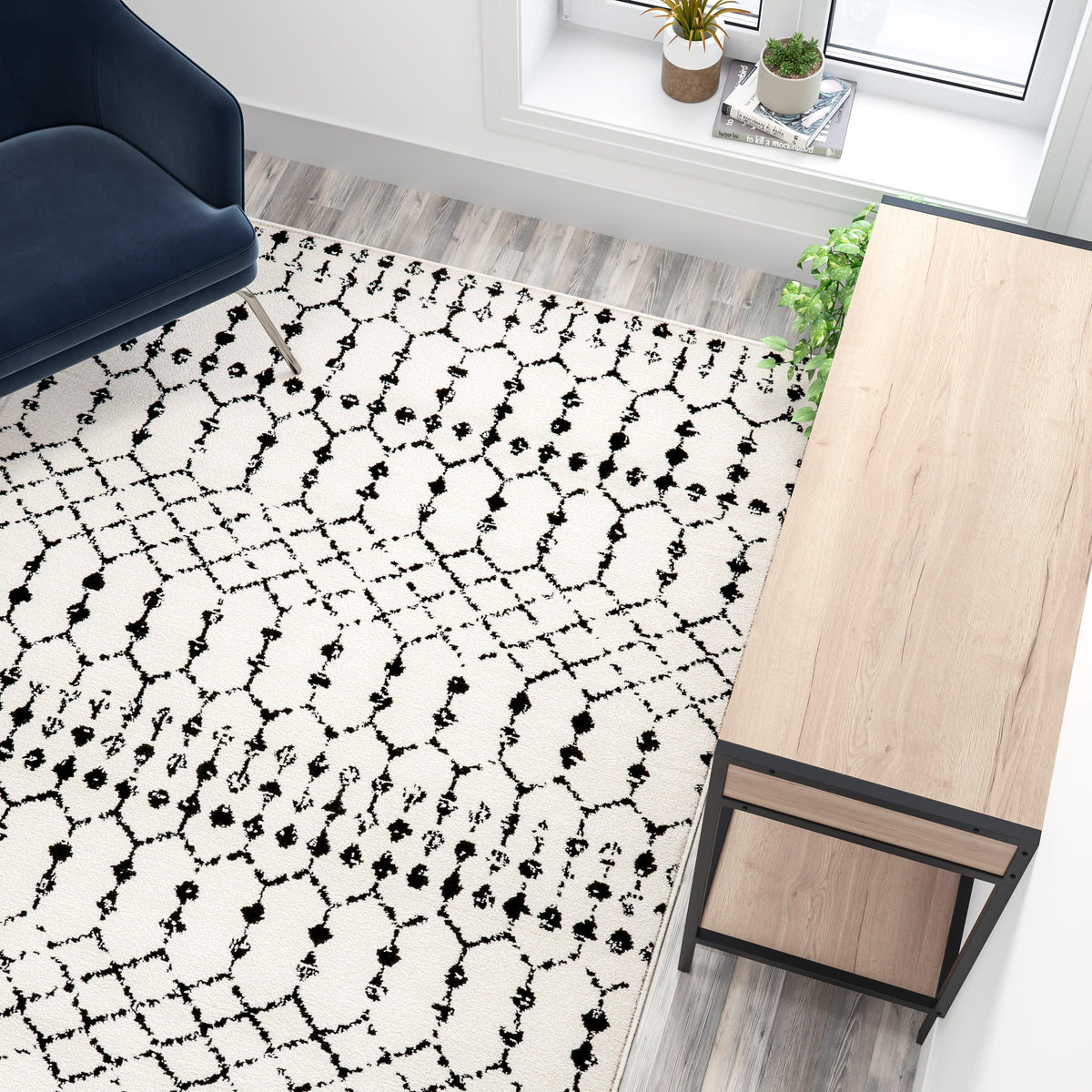 Ivory/Black,5' x 7' |#| 5' x 7' Ivory and Black Geometric Style Modern Bohemian Design Area Rug