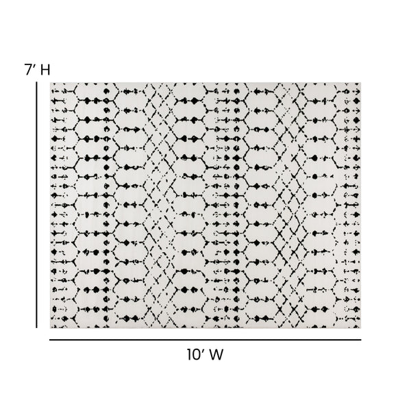 Ivory/Black,8' x 10' |#| 8' x 10' Ivory and Black Geometric Style Modern Bohemian Design Area Rug