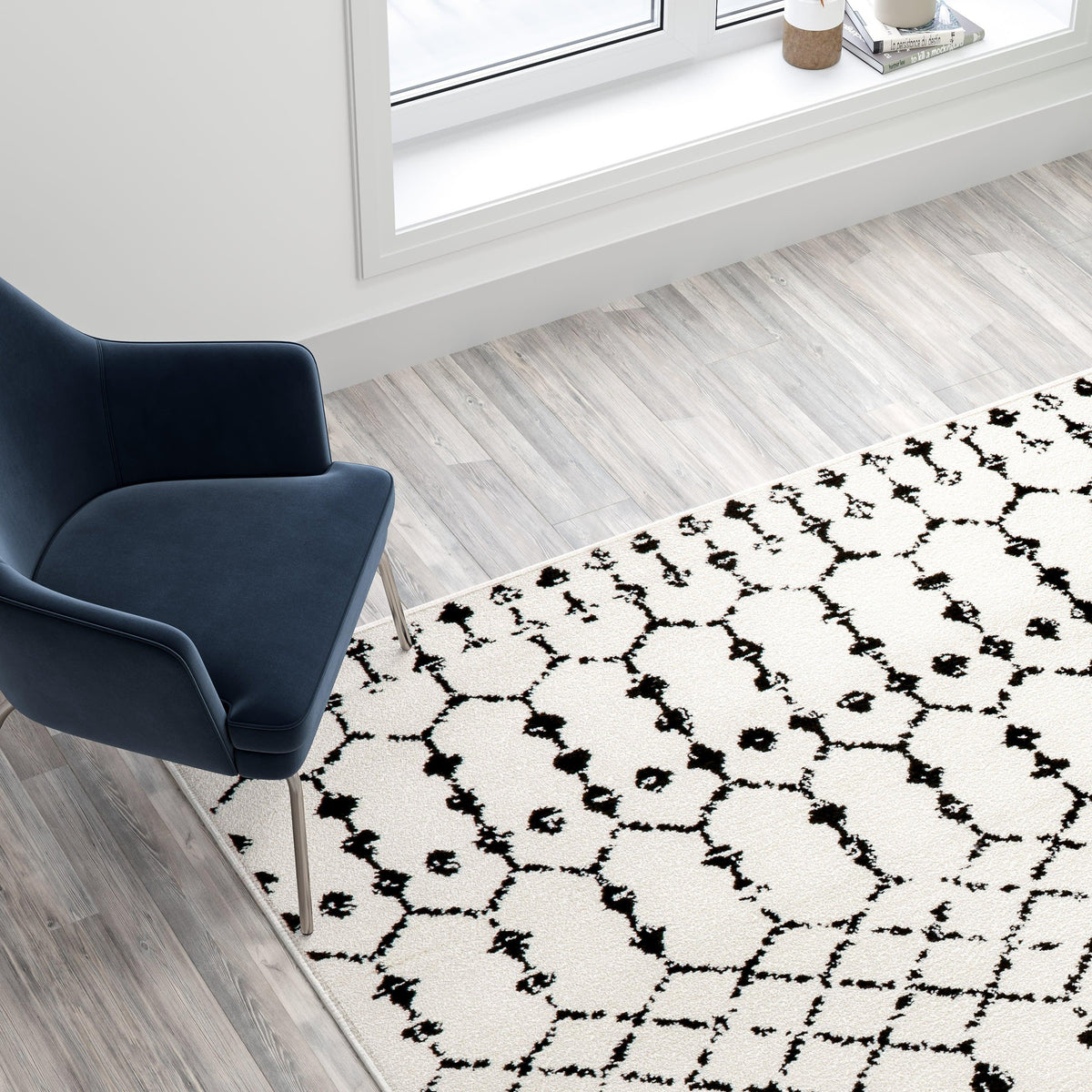 Ivory/Black,8' x 10' |#| 8' x 10' Ivory and Black Geometric Style Modern Bohemian Design Area Rug